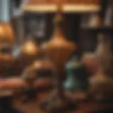 A collection of vintage lamp shades showcasing intricate designs and textures.