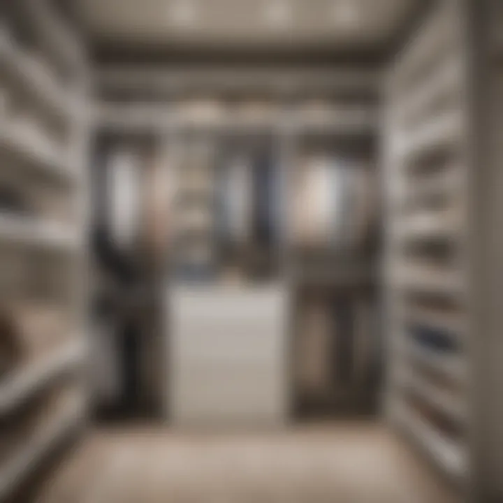 An interior view of a well-organized closet utilizing large plastic storage containers for clothes.