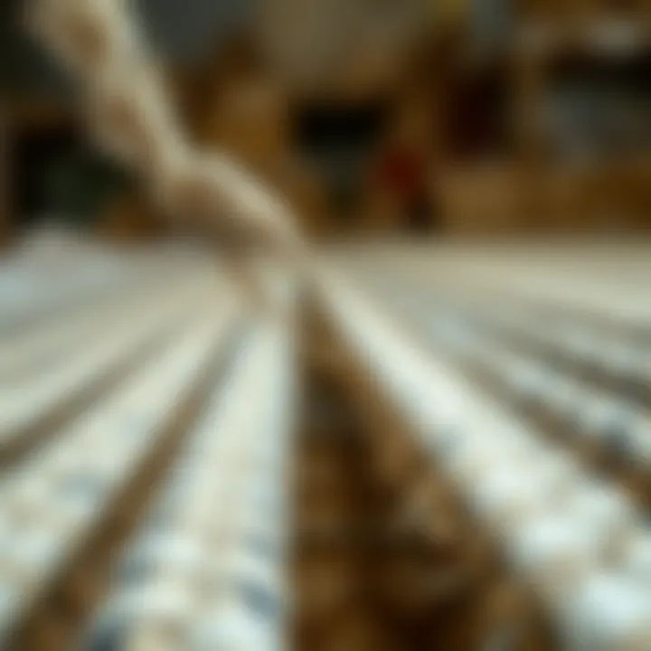 A close-up of natural fibers used in local area rug production