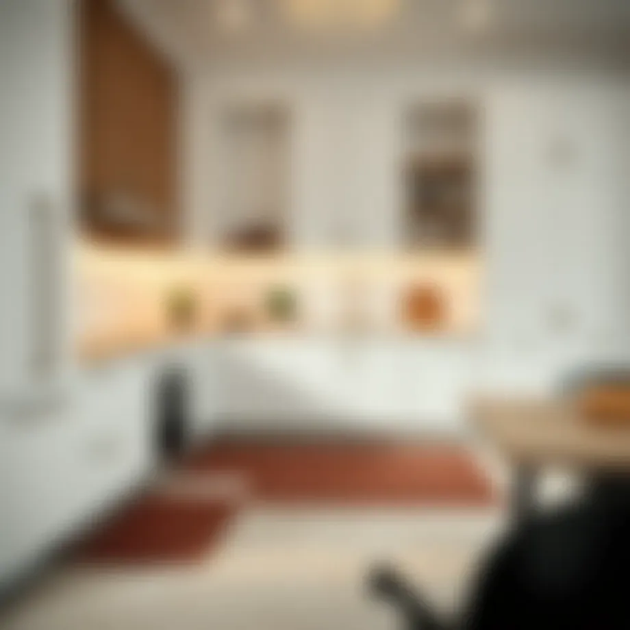 Elegant modern kitchen featuring stylish floor mats