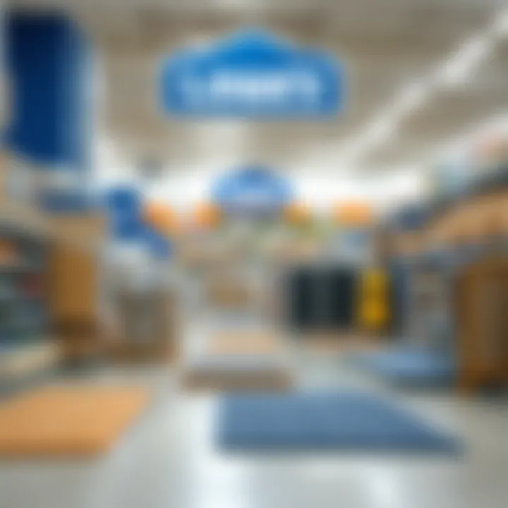 Variety of kitchen floor mats displayed in a Lowe's store