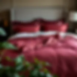 Elegant maroon comforter set arranged on a full bed