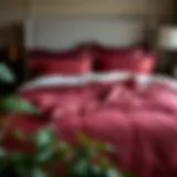 Elegant Arrangement of Maroon Comforter Set on Full Bed Elegant maroon comforter set arranged on a full bed