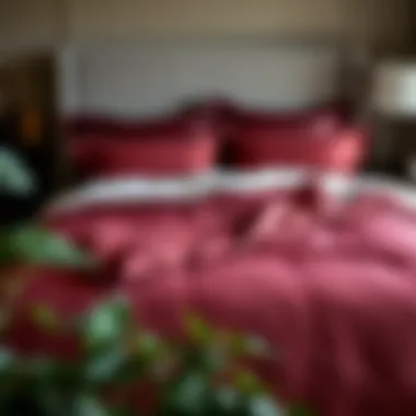 Elegant Arrangement of Maroon Comforter Set on Full Bed Elegant maroon comforter set arranged on a full bed