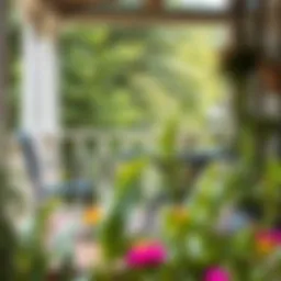 Rustic metal porch furniture set surrounded by greenery