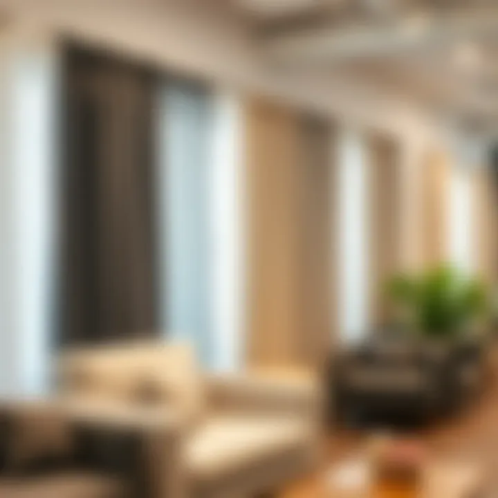 Diverse Styles of Privacy Curtains in Showroom Variety of curtain styles displayed in a showroom setting