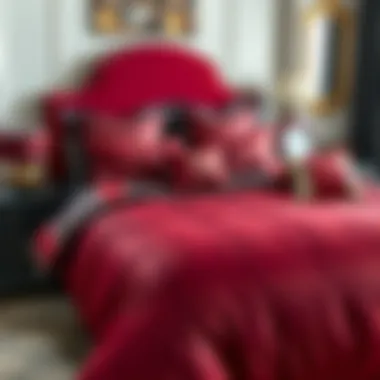 Elegant red and black comforter set on a queen bed