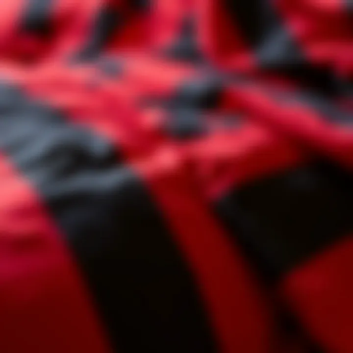 Close-up of fabric texture in red and black comforter