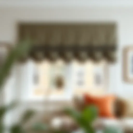 Elegant scalloped window shade with fringe in a modern living room