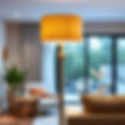 Elegant floor lamp with a fabric shade in a modern living room setting