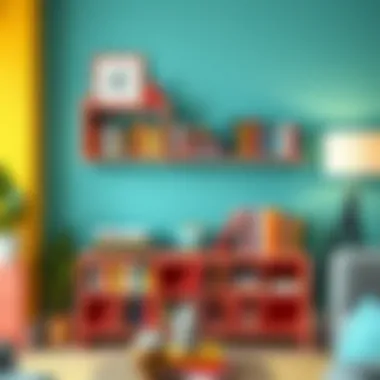 Colorful small bookshelf arrangement