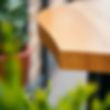 Close-up of materials used in small high top outdoor tables