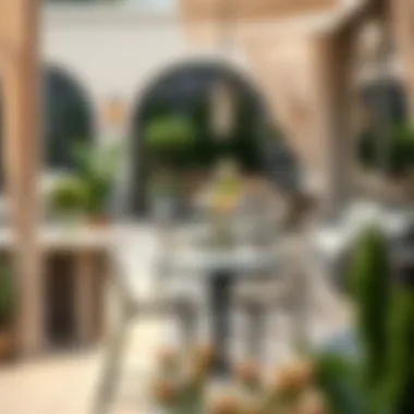 Elegant Patio Arrangement with High Top Tables Elegant arrangement of small high top tables on a patio