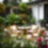 Stylish small high top outdoor table set in a modern garden