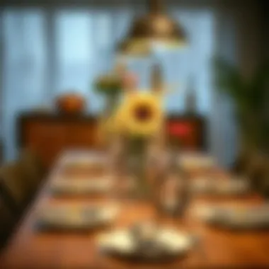 Dining Table with Unique Centerpieces A beautifully arranged dining table with unique centerpieces