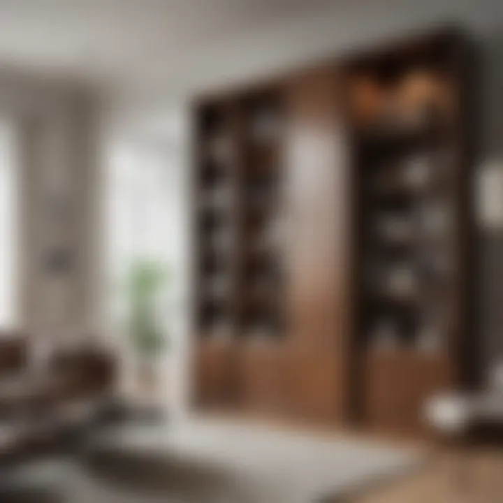 Interior view of a living room featuring a tall display cabinet