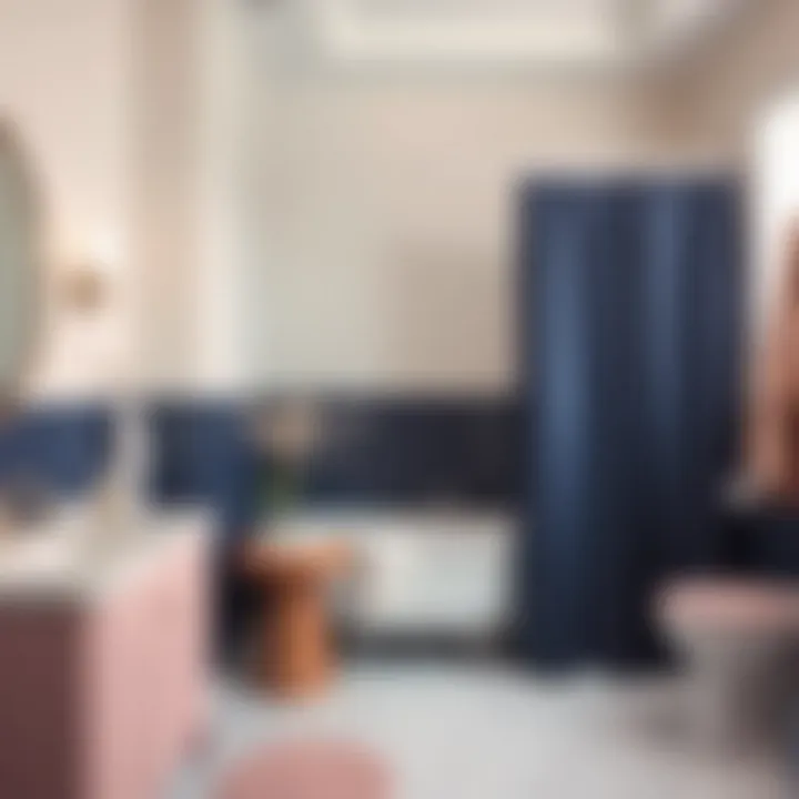 Stylish bathroom featuring navy and blush decor elements