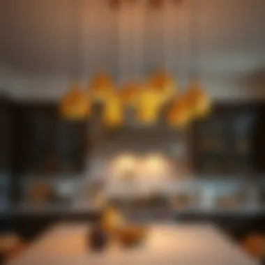 Gold Pendant Light Cluster Above Kitchen Island A cluster of gold pendant lights creating a statement above a kitchen island