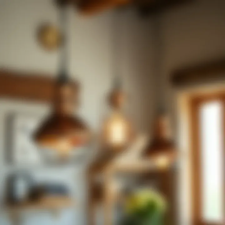 Vintage-style copper pendant lights adding charm to a rustic decor