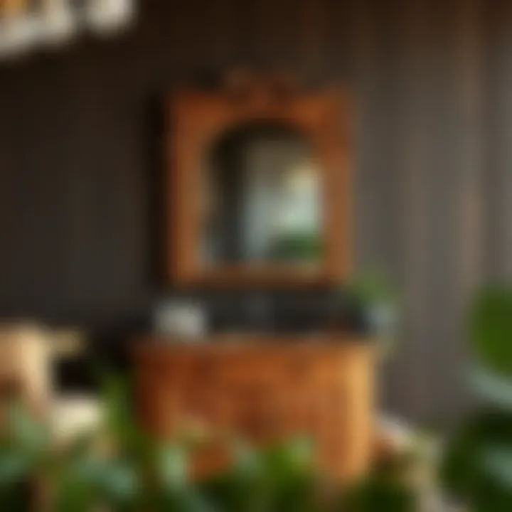 Rustic Charm Rustic wood vanity paired with vintage mirror