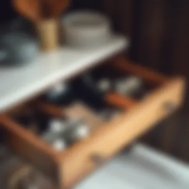 Organized Utensils in Cabinet Drawer Open cabinet drawer filled with neatly organized utensils