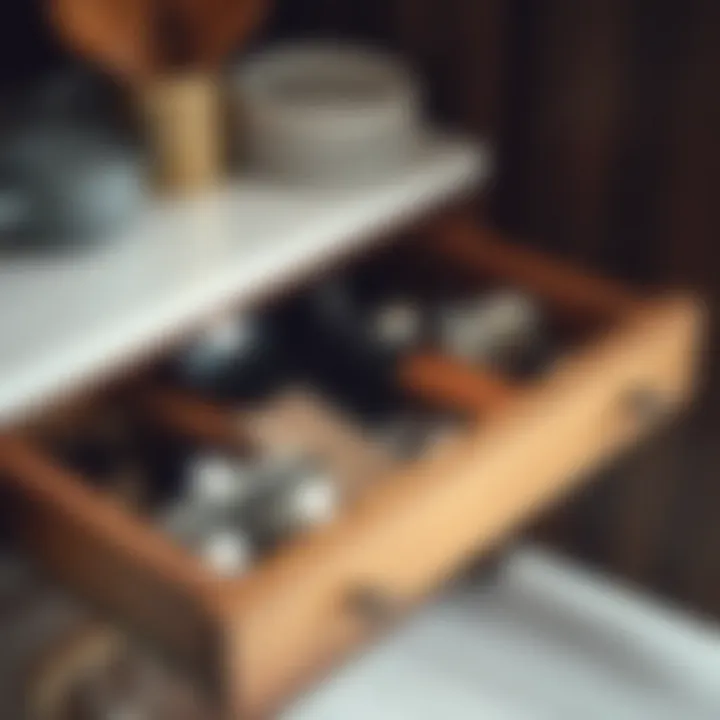 Organized Utensils in Cabinet Drawer Open cabinet drawer filled with neatly organized utensils