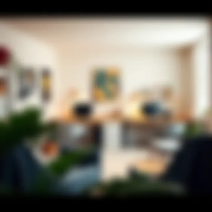 Ergonomic Home Office Design A vibrant home office with ergonomic furniture and decorations