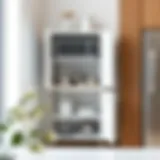 Elegant microwave cart with sleek design and organized kitchen items