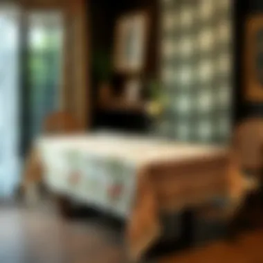 Different patterns of table cloths arranged aesthetically