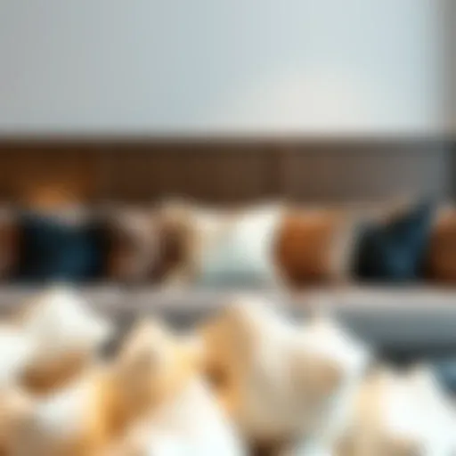 Modern Couch with Stylish Pillow Inserts Elegant arrangement of 26 square pillow inserts on a modern couch