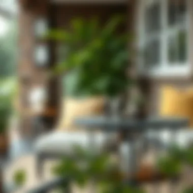 Artfully Designed Round Metal End Table in a Cozy Patio Round metal end table with decorative elements in a cozy patio