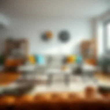 Space-Efficient Arrangement of Fold-Up Coffee Tables Creative arrangement of fold-up coffee tables enhancing space efficiency in a small apartment