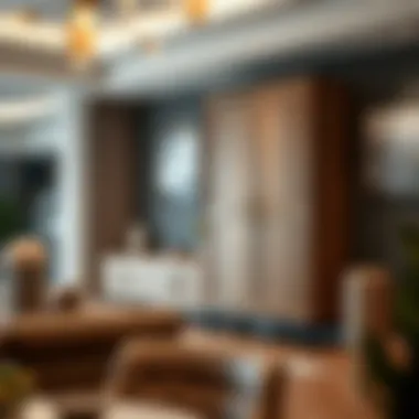 Stylish four-door tall cabinet in a contemporary living room