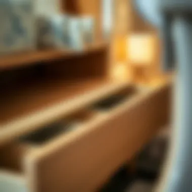 Close-up of storage drawers in a queen captain bed