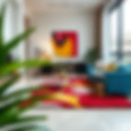 A vibrant area rug enhancing a contemporary living room