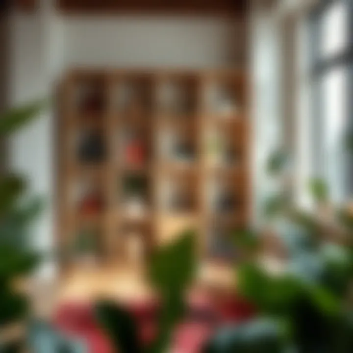 Arrangement of eight cube bookcase in a cozy workspace
