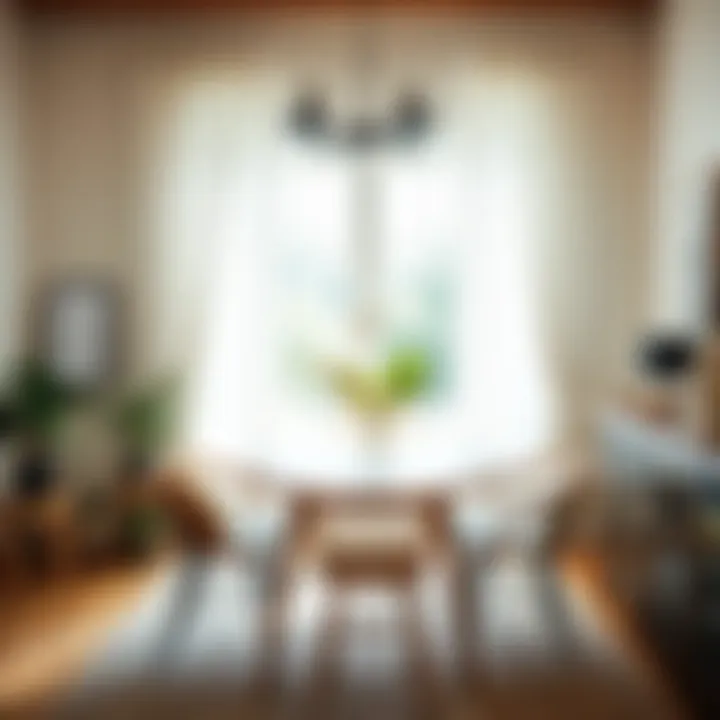 Cozy dining area with white curtains adding warmth