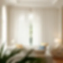Elegant white curtains framing a sunlit living room