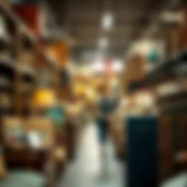 A shopper exploring options in a thrift store filled with furniture