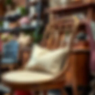 A close-up of a unique, upcycled chair in a thrift shop