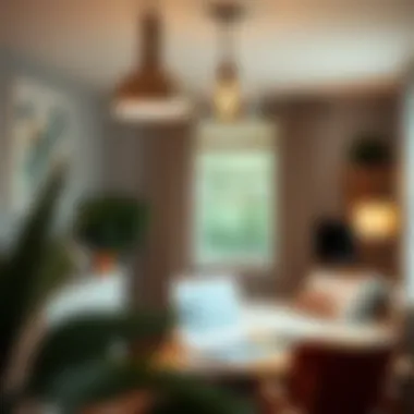 Trendy track lighting system integrated into a cozy workspace