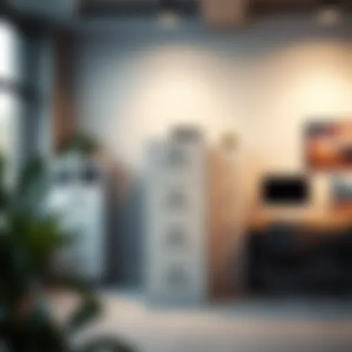 Modern Office with Stackable Filing Cabinets Stylish stackable filing cabinets in a modern office setting