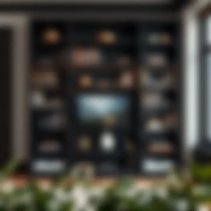 Elegant Design of a Black Bookcase Elegant black bookcase with adjustable shelves showcasing books and decorative items