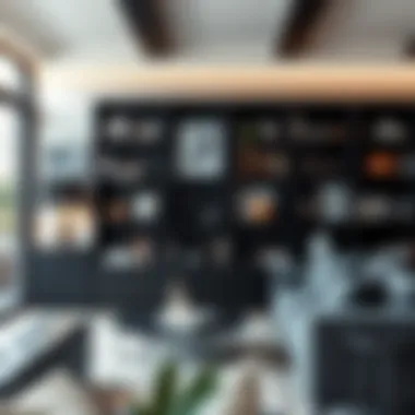 Black Bookcase in a Modern Living Room Modern living room featuring a stylish black bookcase filled with curated decor