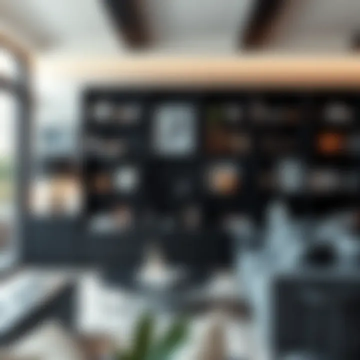 Black Bookcase in a Modern Living Room Modern living room featuring a stylish black bookcase filled with curated decor