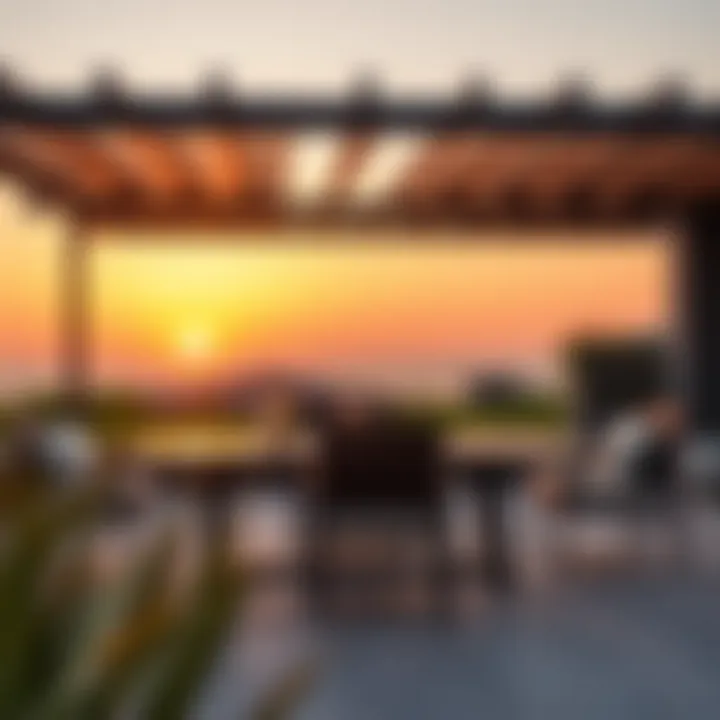 Elegant design of a patio table with cooler at sunset