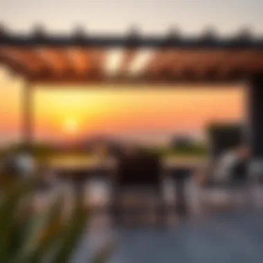 Elegant Patio Table Design with Cooler at Sunset Elegant design of a patio table with cooler at sunset