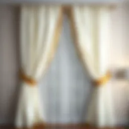 Elegant white and gold grommet curtains draping a window