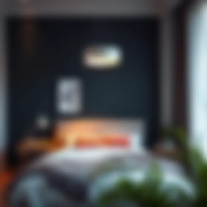 Chic white round light fixture complementing a contemporary bedroom