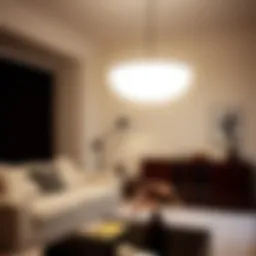 Elegant white round light fixture illuminating a modern living room